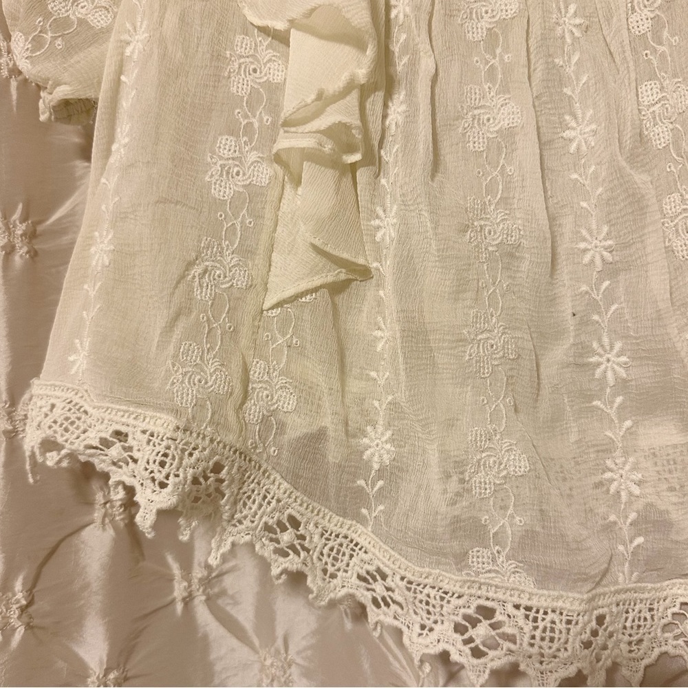 Free People Cream Lace Peasant Blouse with Ruffled Shoulders - Picture 5 of 16